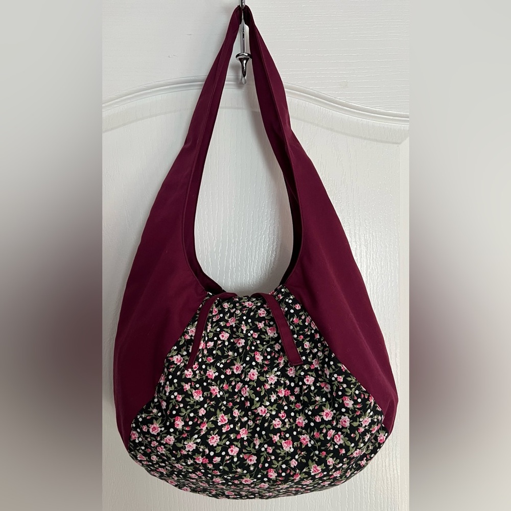 Floral and Burgundy Hobo Bag